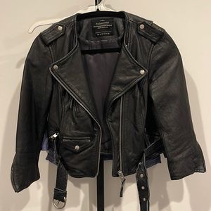 All Saints Cropped Black Leather Jacket 6